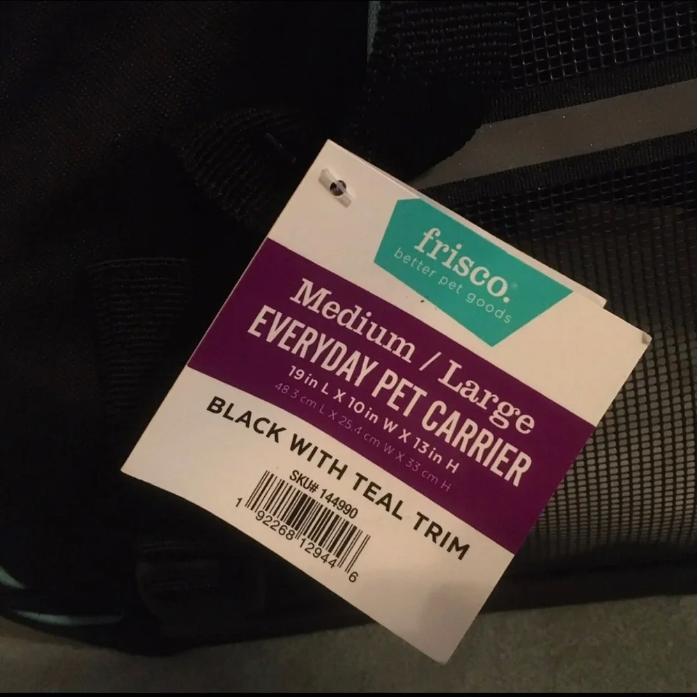 Frisco Basic Pet Carrier Bag Black with Turquoise Trim Black Sz. Med-Lg